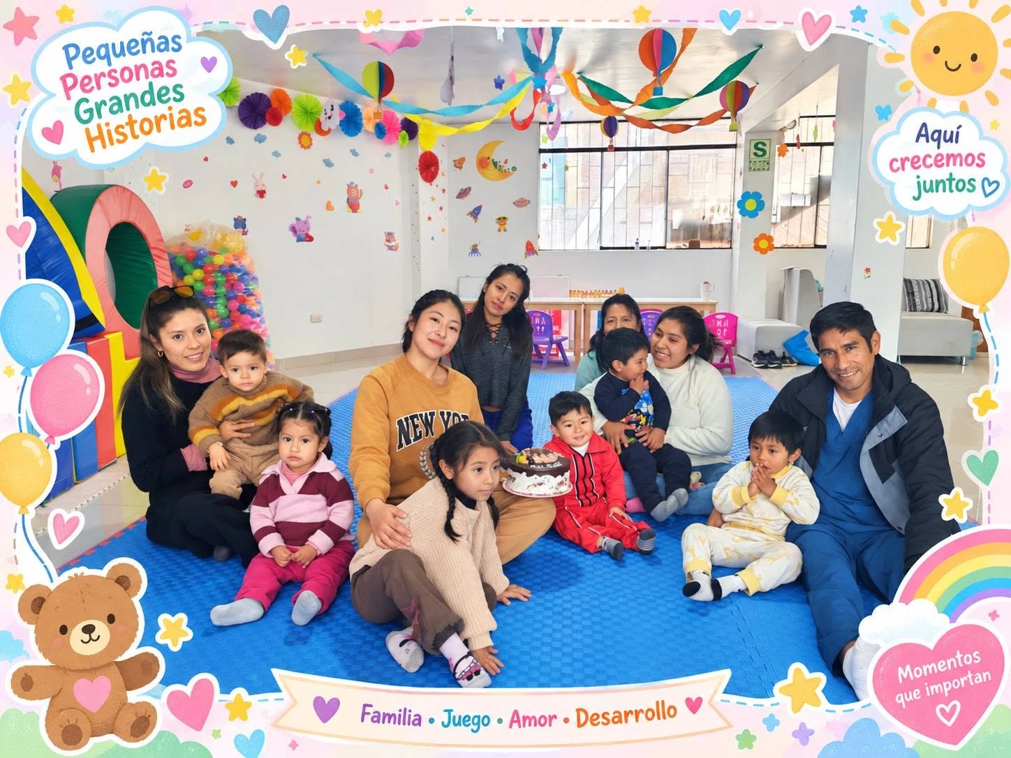 Familias y niños compartiendo en Brincos Kids